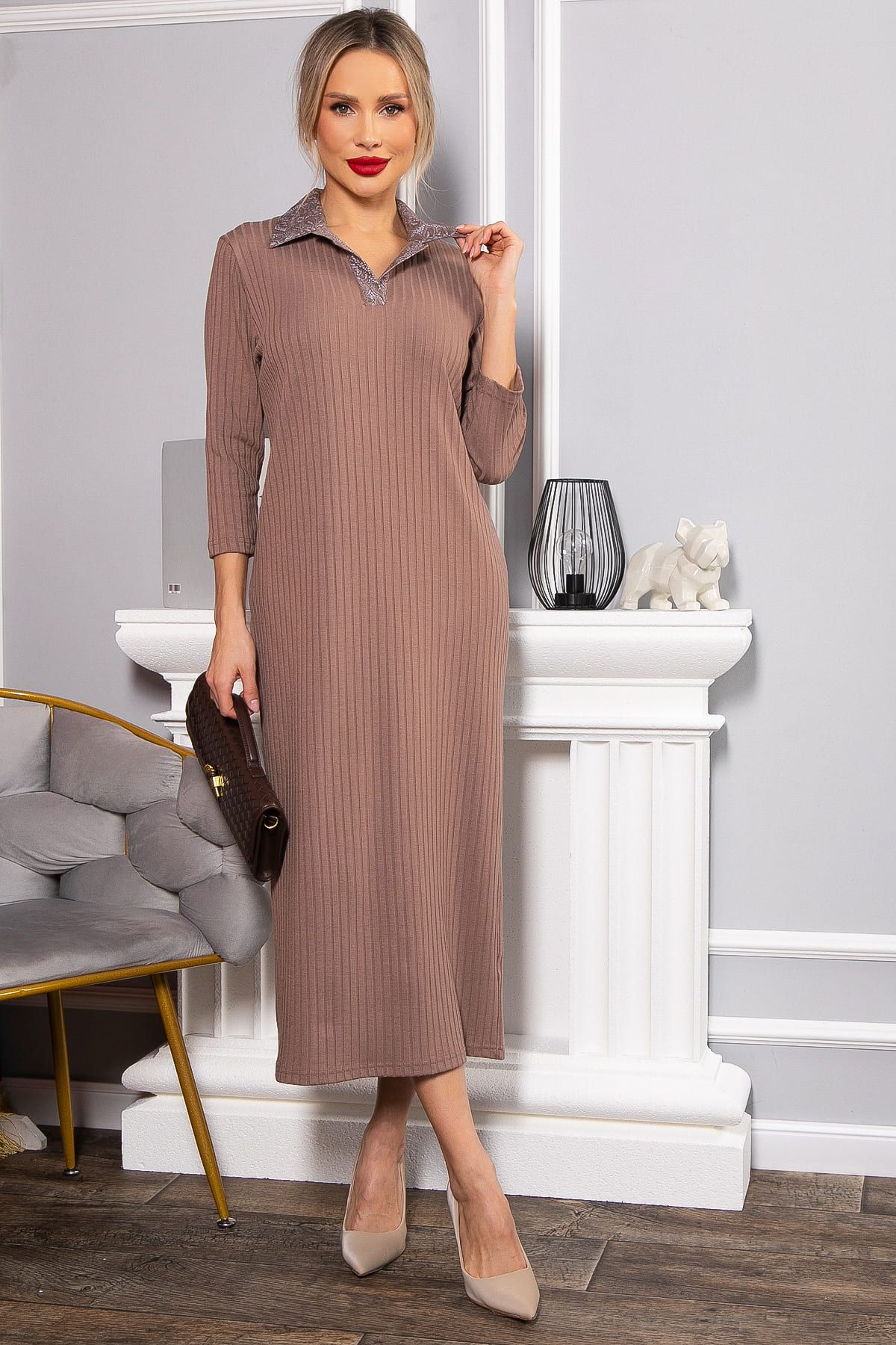 Платье трикотажное Каприччио (коричневое) П14591-10М