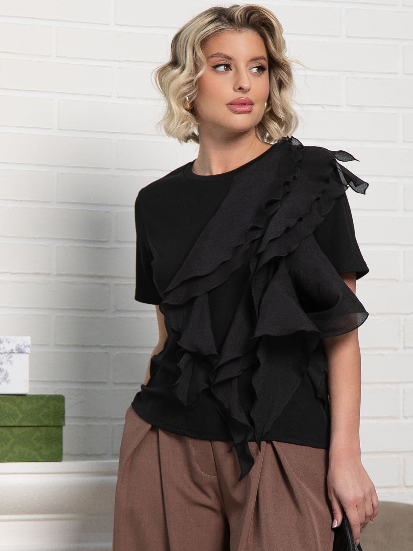 Блуза праздничная Риана ХИТ (черная) Б15078-5М