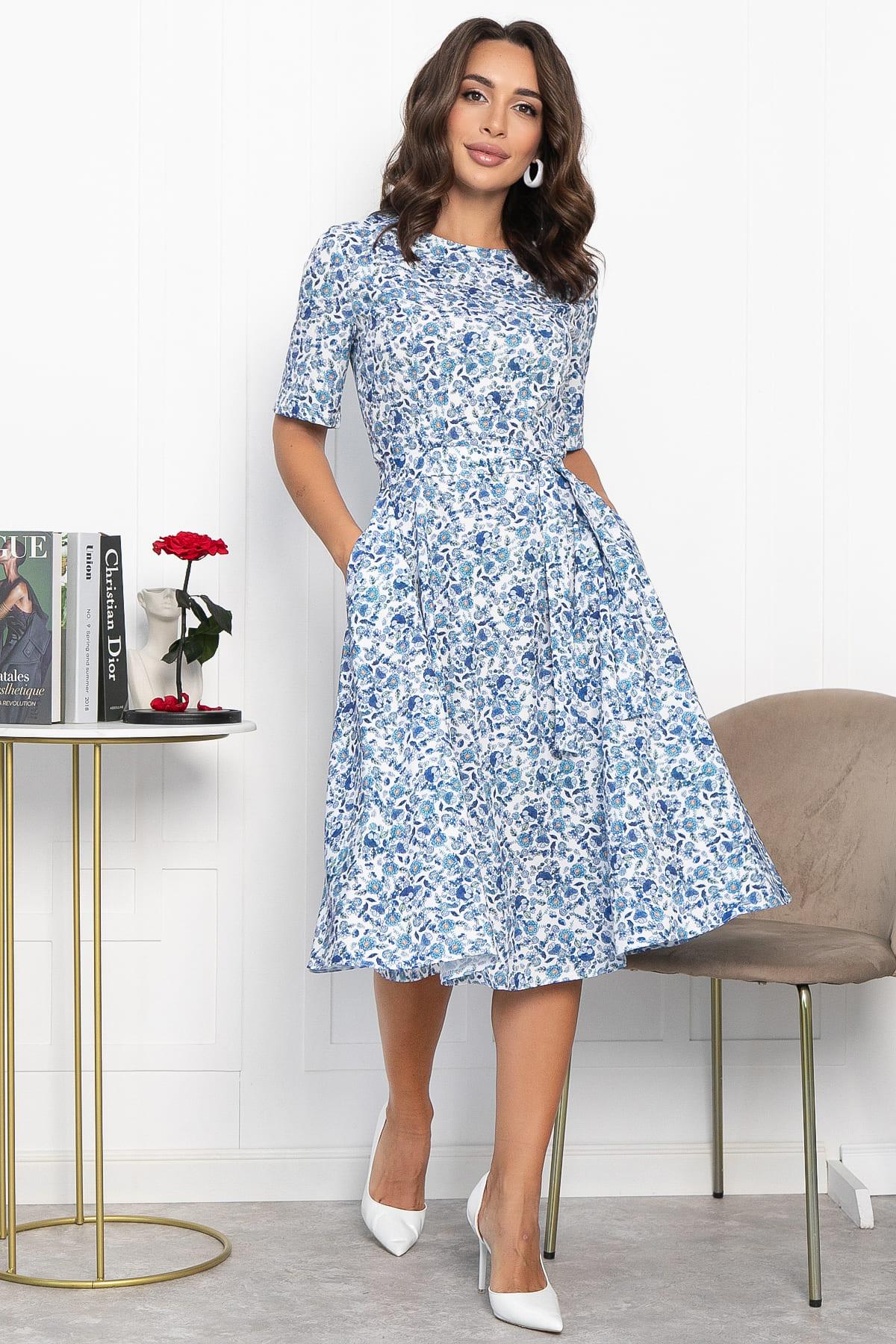 Платье Стиляги (бело-голубое) П13998-16М